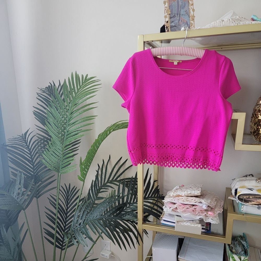 Like New Gianni Binni Eyelet Hot Pink Top - Size Small
